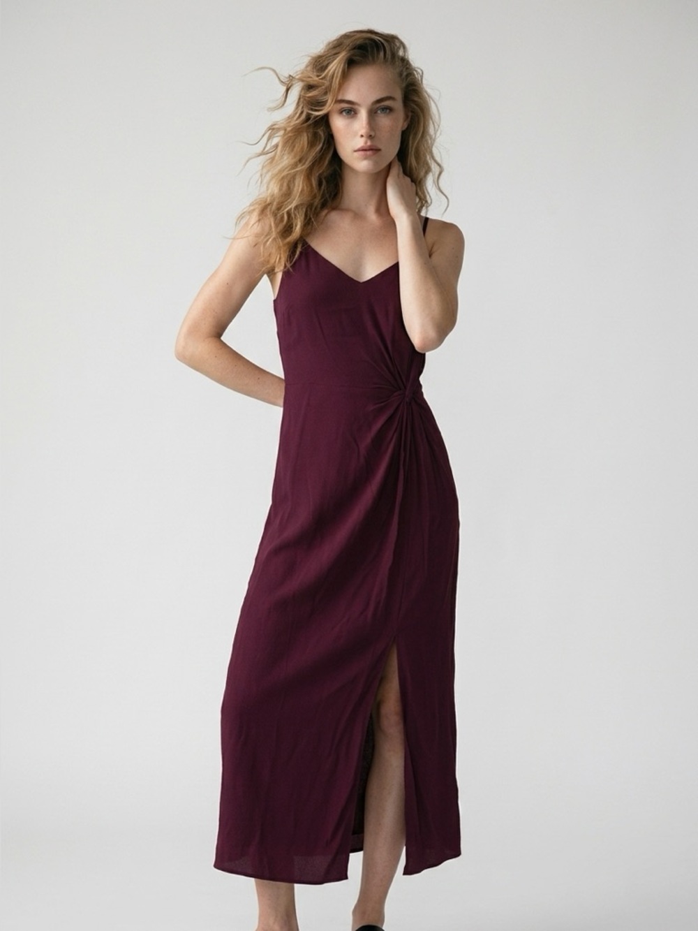 Nordstrom Sleeveless Twist-Front Midi Special occasion Dress in Deep Plum